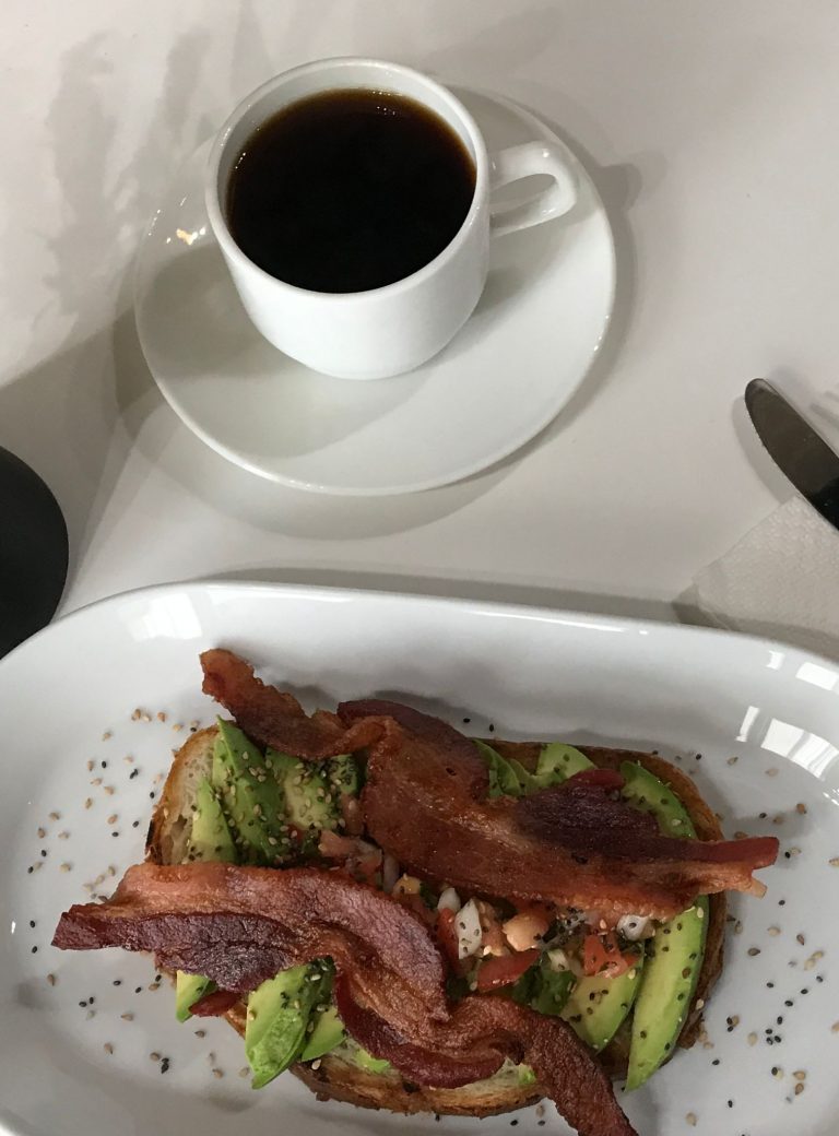 Avocado toast with bacon